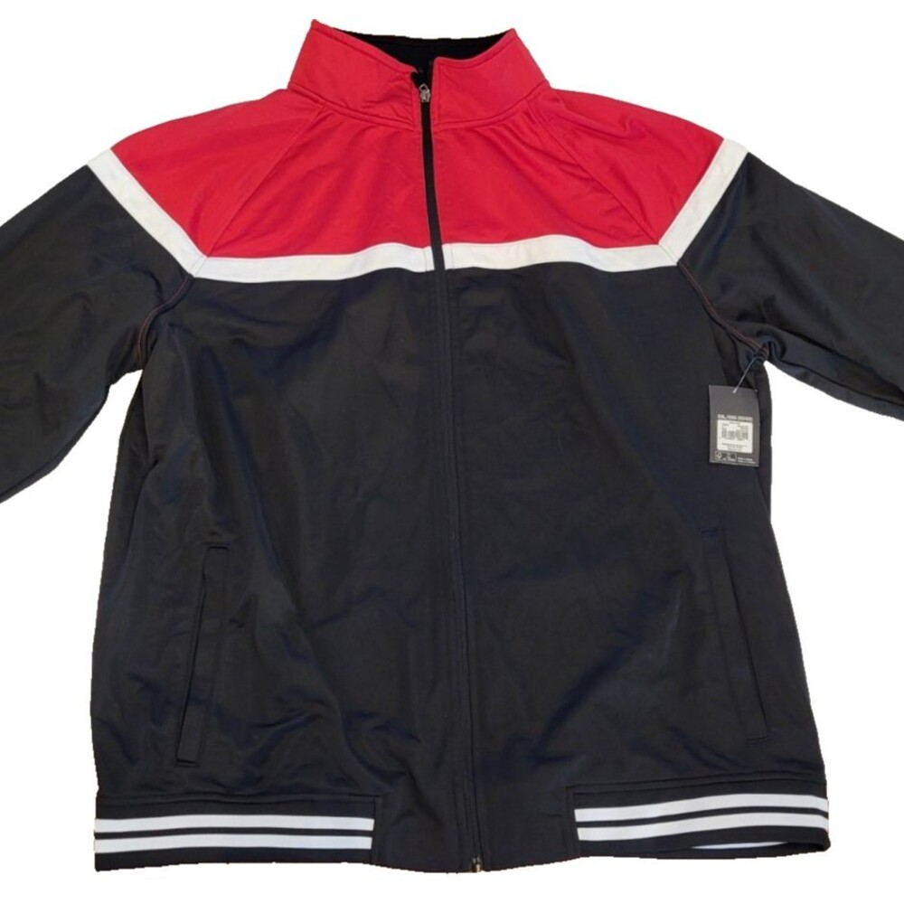 Athletic Works Track Jacket Men's 2XL NWT Black Red Full Zip Athletic Stripe